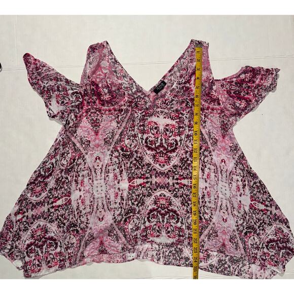 Ana Womens L Top Cold Shoulder Artsy Flowy Abstract Boho Festival Paisley Casual - Picture 3 of 6
